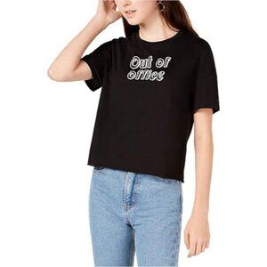 Carbon Copy Women's Crew Neck T-Shirt Top Embroidered Out of Office Black Small